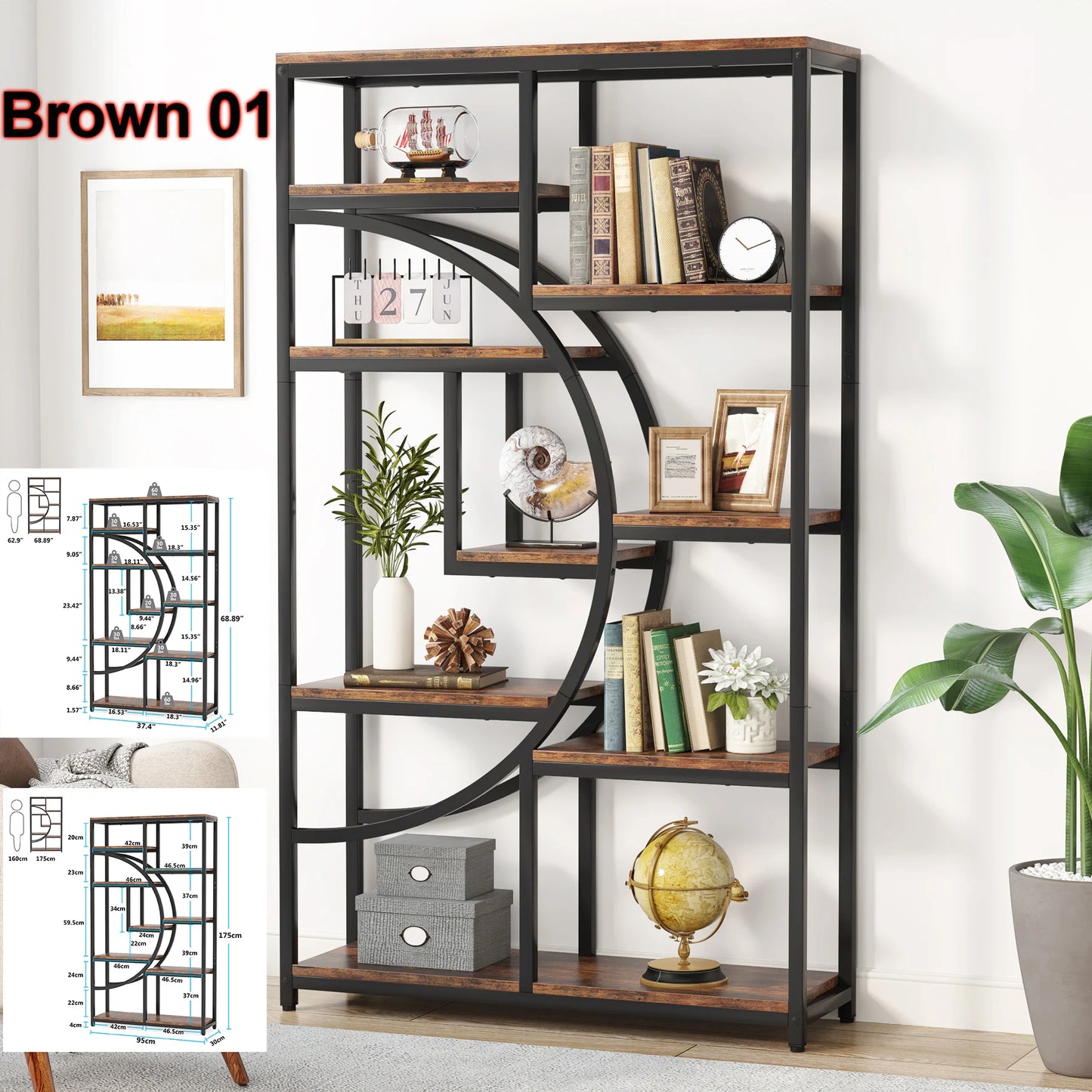 Tribesigns Industrial Etagere Bookshelf Freestanding Tall Display Shelf