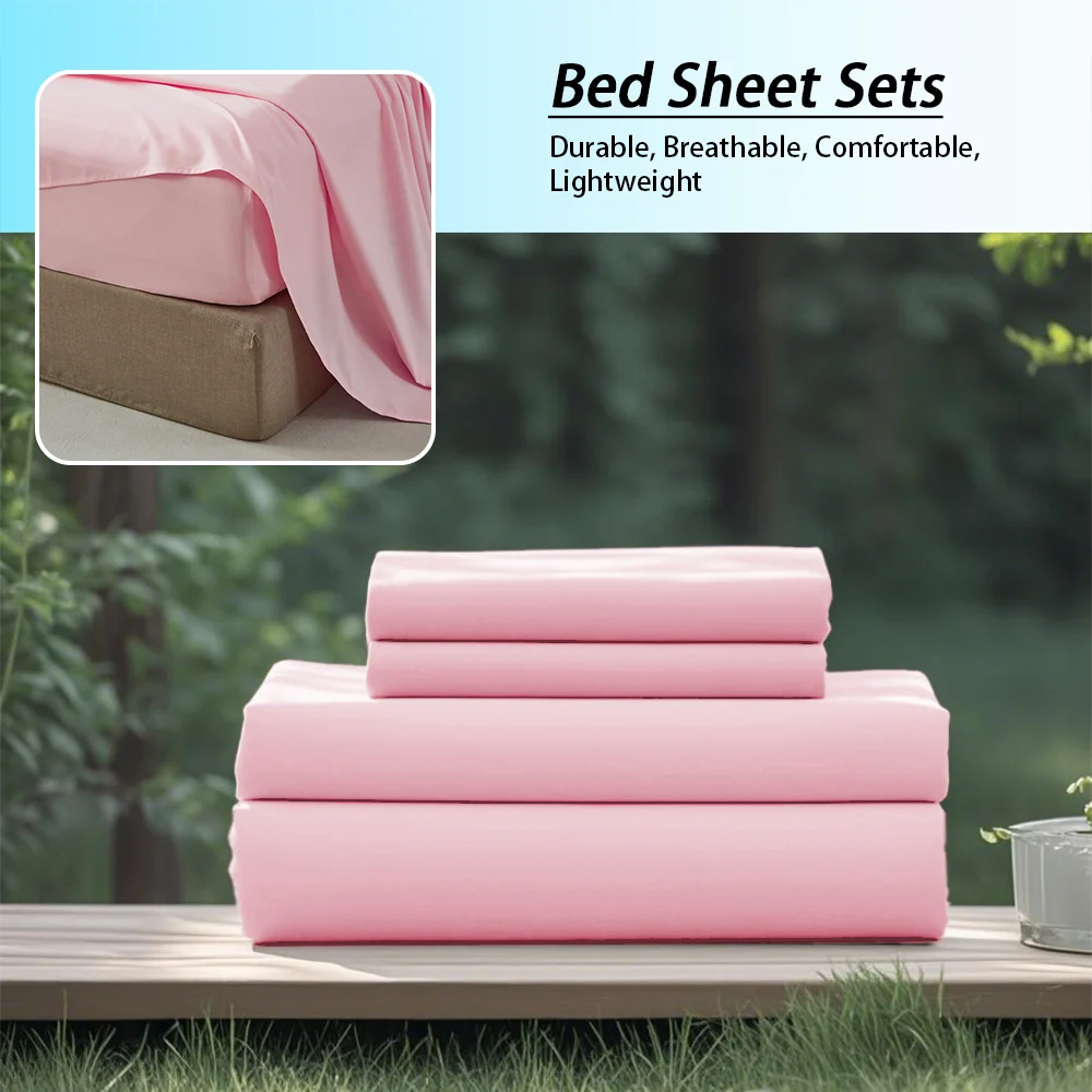 3/4Pcs soft solid color fashionable home bedding set, suitable for all seasons,1 fitted sheet, 1 flat sheet, 1/ 2 pillowcases