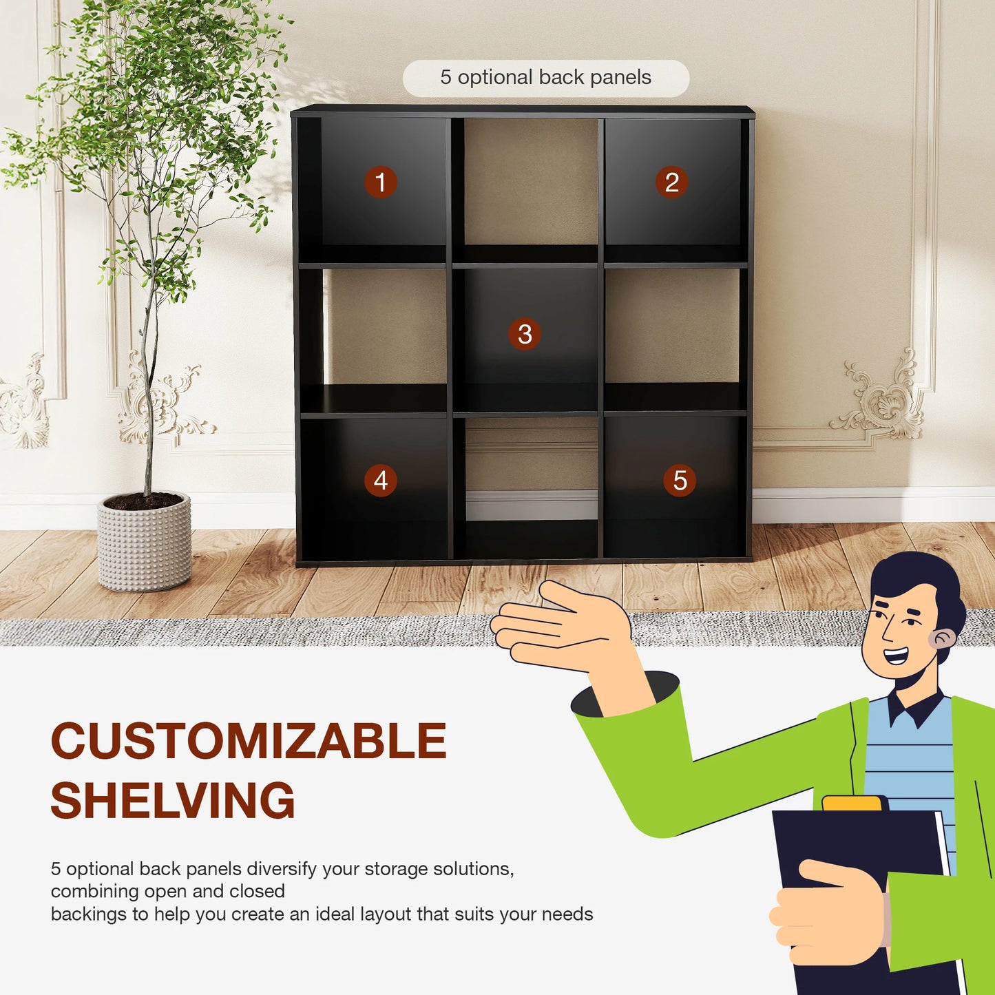 JHK 9 Cube Wooden Storage Organizer Bookshelf for Living Room