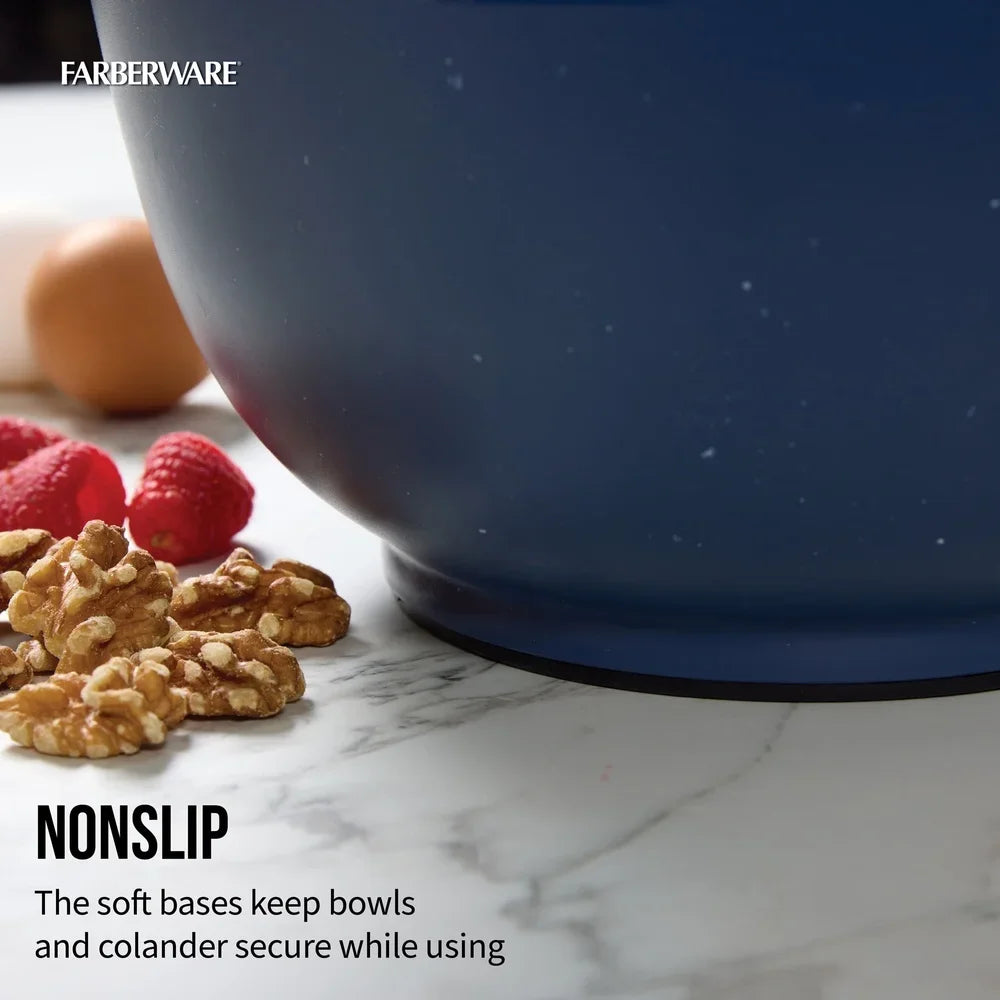 Pro Recycled 3 Piece Bowl Colander Set Non Slip Base Easy Pouring Multi Functional Dishwasher Safe Kitchen Prep Tools