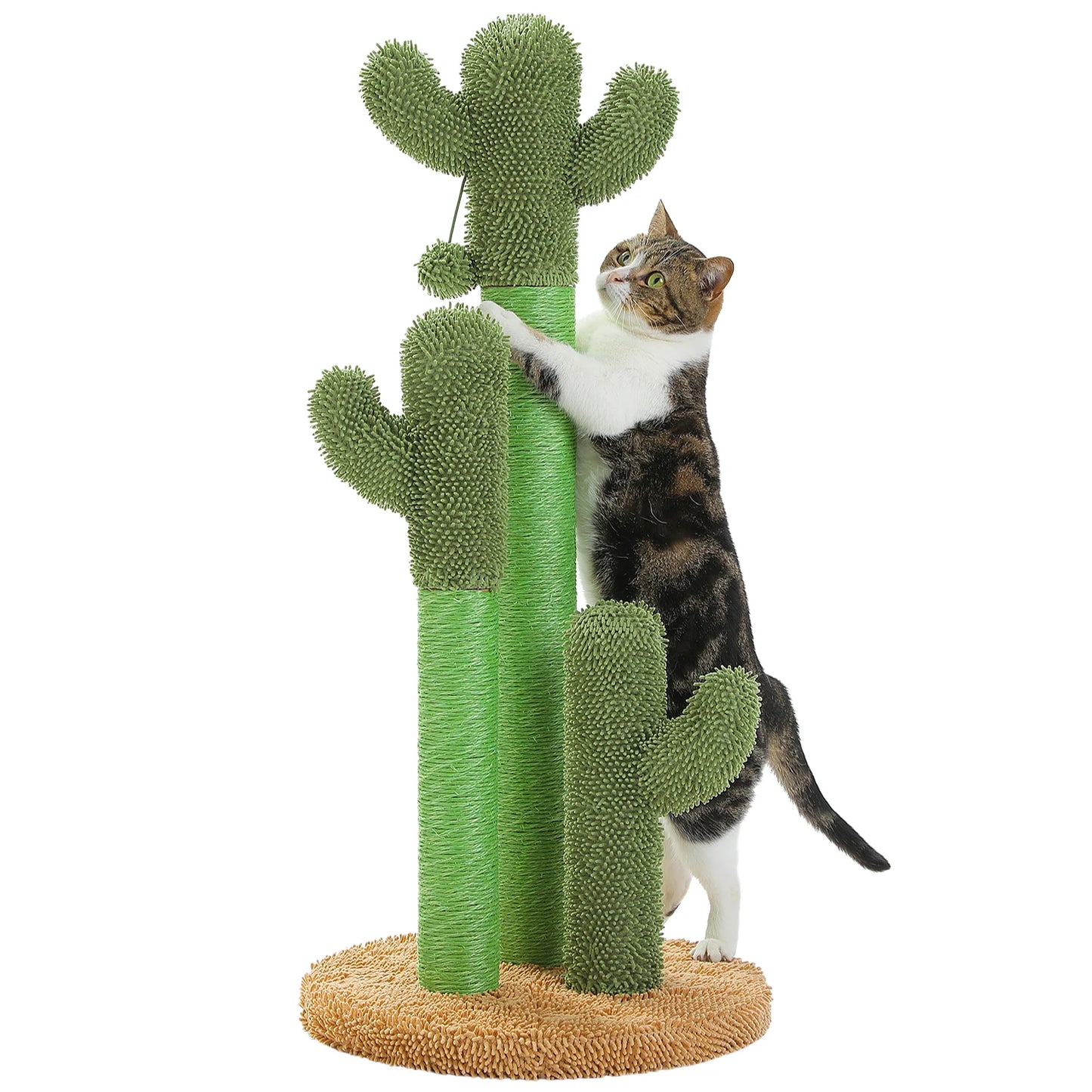 Cactus Cat Scratching Post for Indoor Cats Tall Cat Scratcher with 3 Sisal Scratching Poles Interactive Dangling Ball Cat Toys