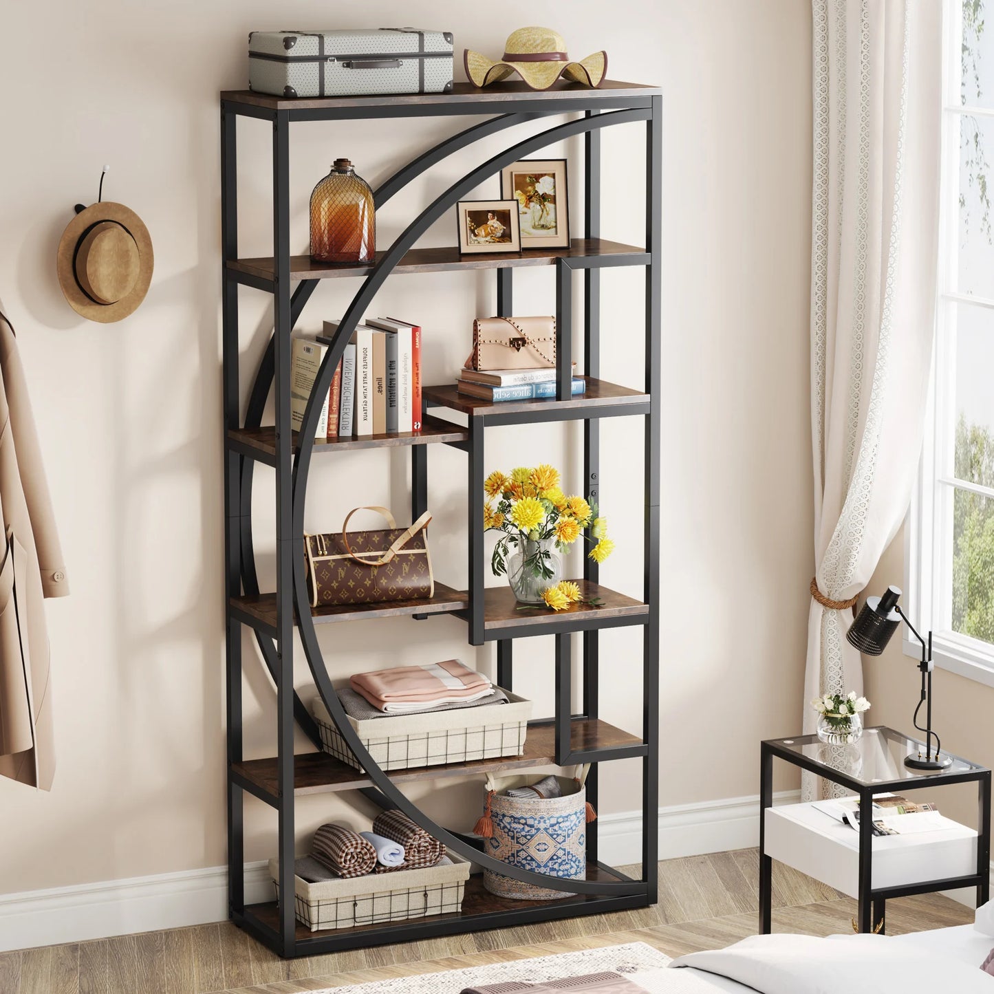 Tribesigns Industrial Etagere Bookshelf Freestanding Tall Display Shelf