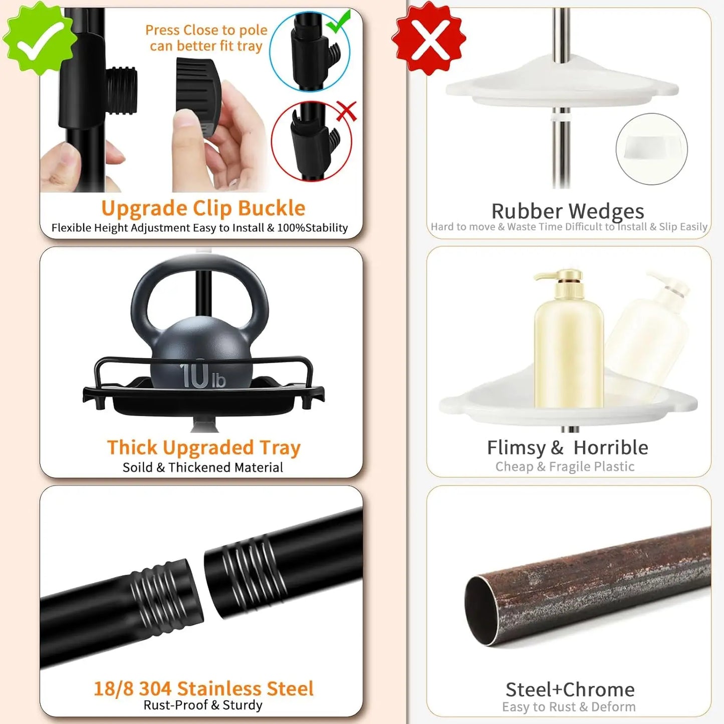 4-Tier Adjustable Shower Caddy With Tension Pole