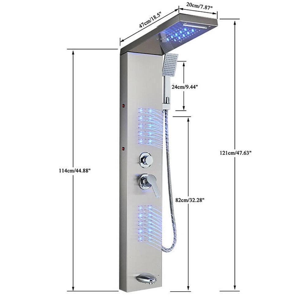 Quyanre LED Shower Panel Tower System With Rainfall Massage Jets