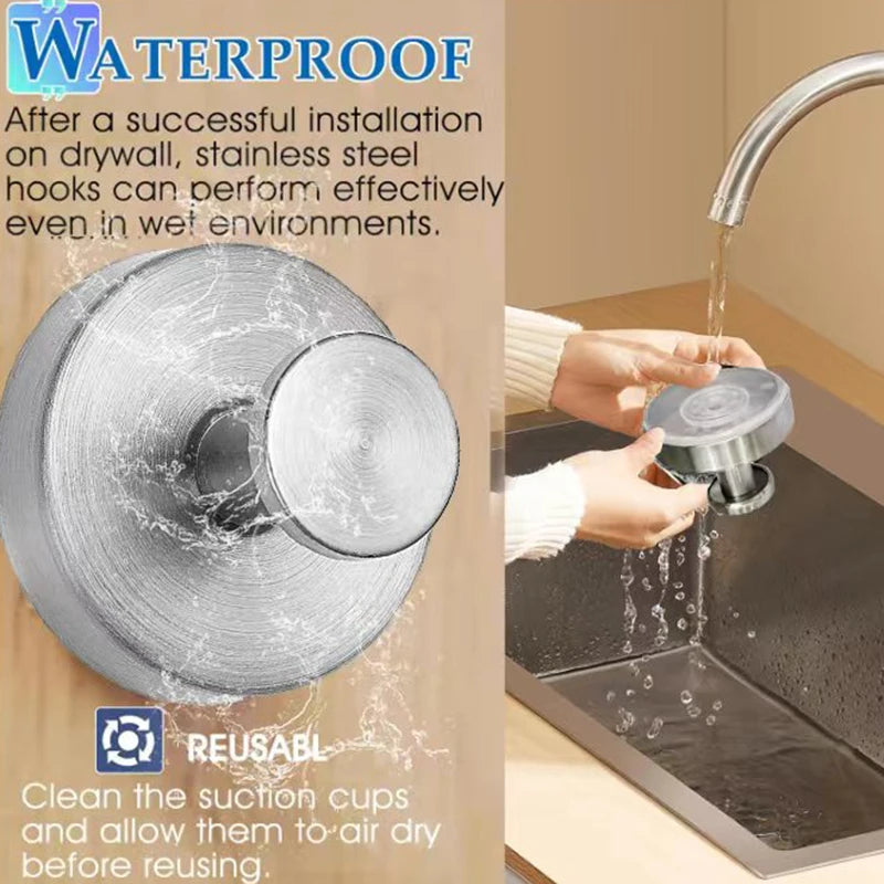 Reusable Stainless Steel Suction Cup Hook Waterproof Wall Mount Hooks Punch-free Kitchen Bathroom Wall Hanger Towel Clothes