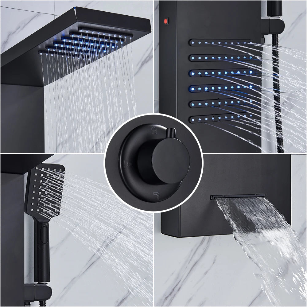 Quyanre LED Shower Panel Tower System With Rainfall Massage Jets