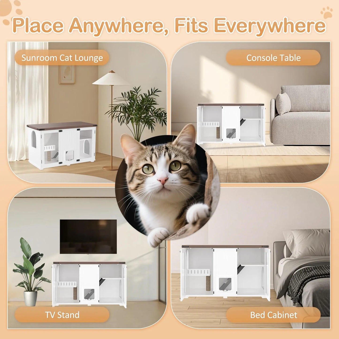 Cat House Hidden Litter Box Enclosure With LED Light