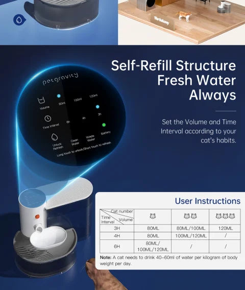 Smart Pet Water Dispenser Wireless Cat Fountain Rechargeable Automatic Feeder