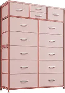 YQXH Tall Dresser With 14 Drawers Fabric Dresser Wood Top Metal Frame