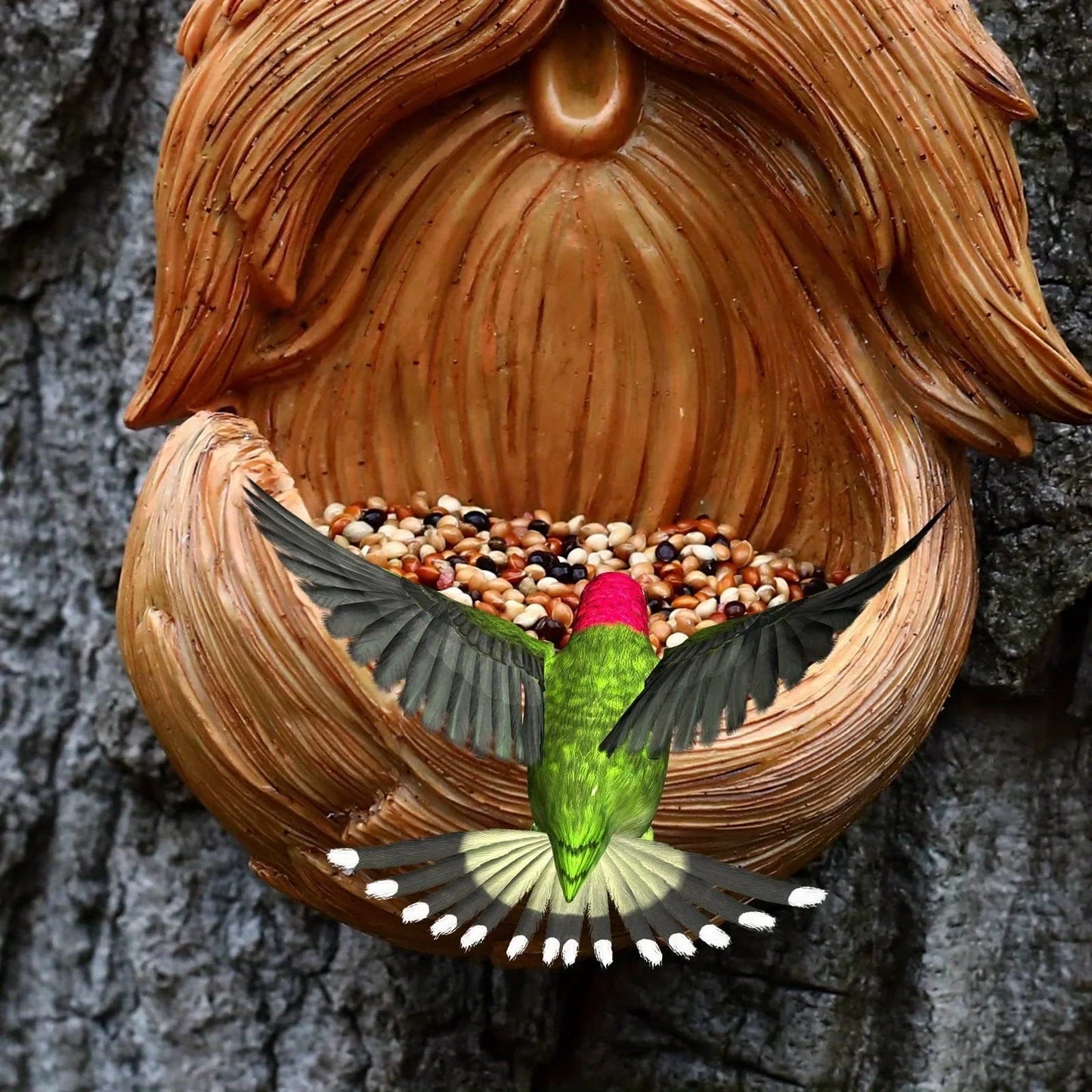 Tree Face Bird Feeder Outdoor Old Man Sculpture Garden Decor