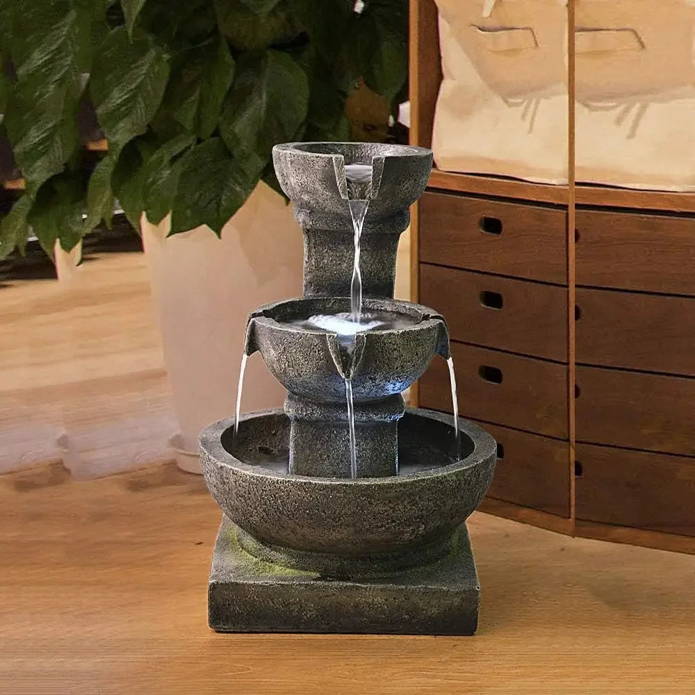 XMSJ Outdoor Waterfall Fountain With LED Lights For Garden Patio