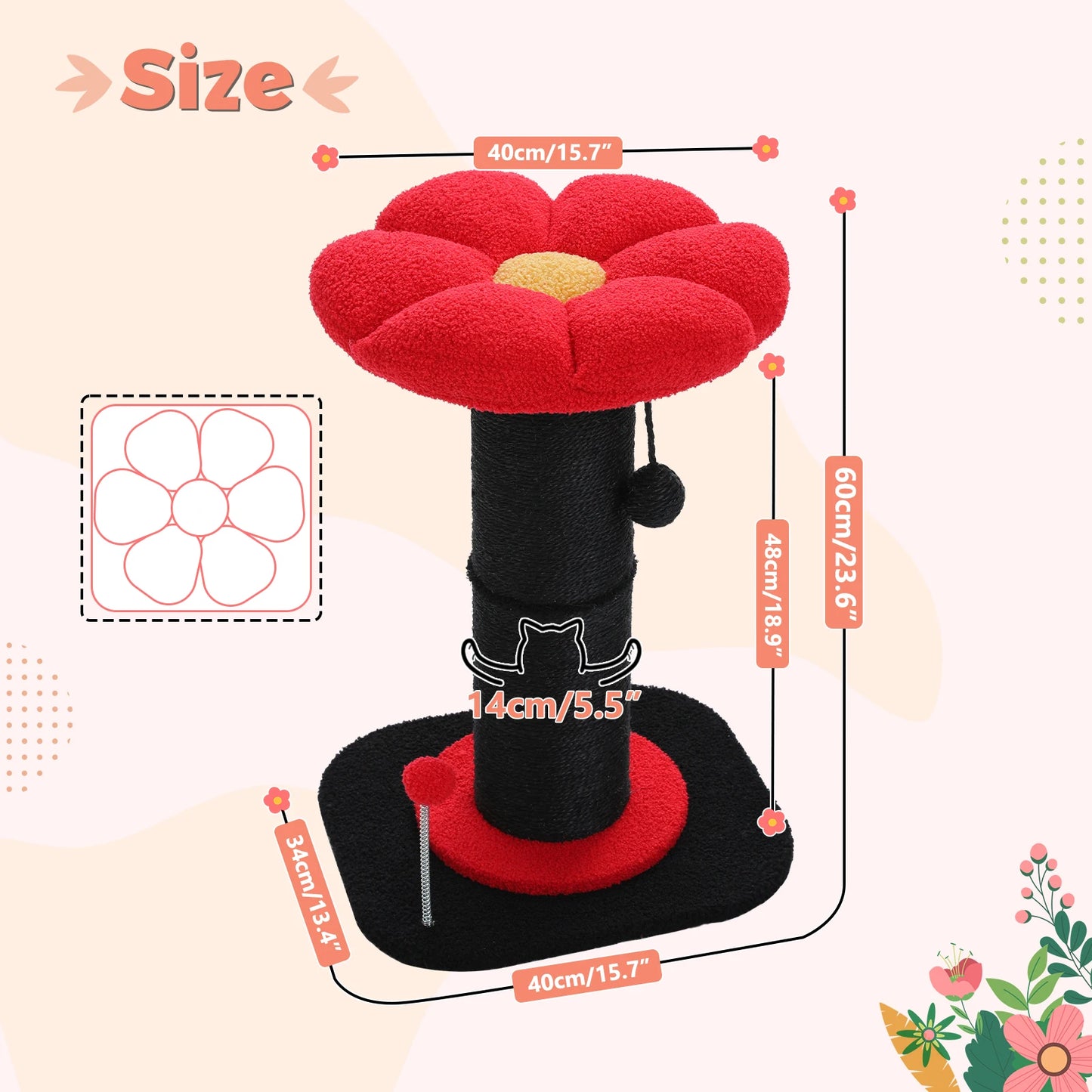 PAWZ Road Flower Small Cat Tree Scratching Post Natural Sisal