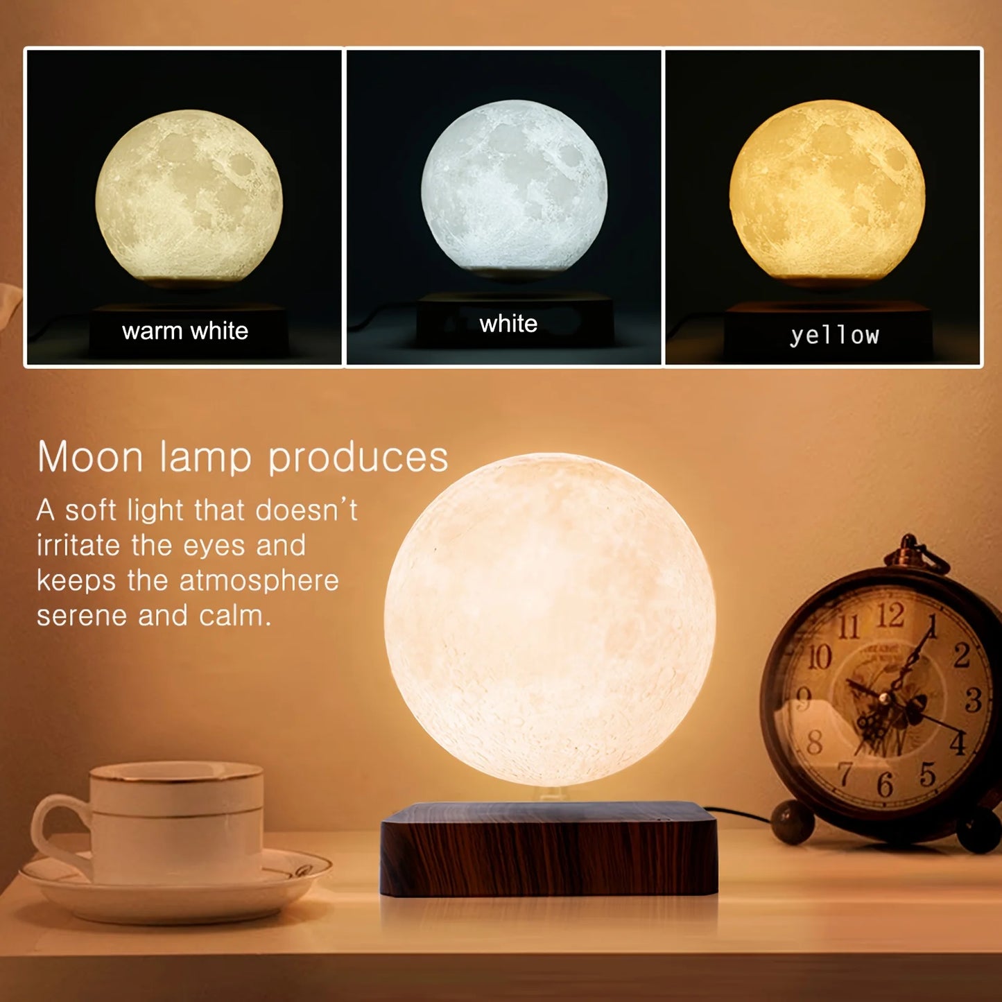 Mexllex Magnetic Floating Rotating Moon Lamp With Wooden Base