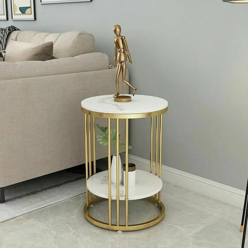 Wisfor 2-Tier Marble Side Table Round Coffee Table