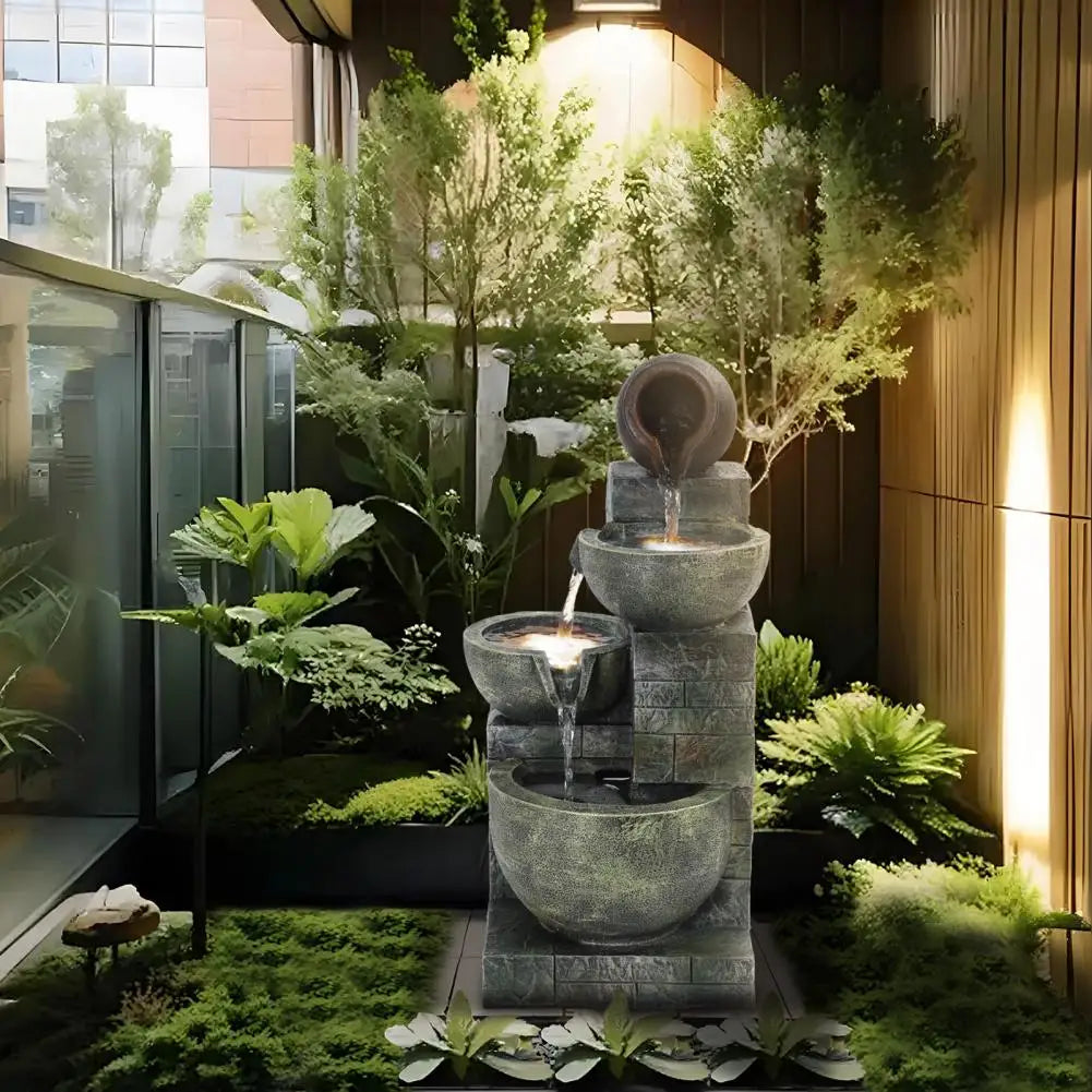 Flowing Water Rockery Fountain Ornament With Led Light For Garden