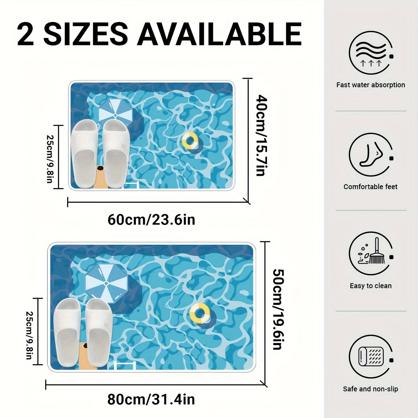 Ins Style 3D Pool Pattern Bathroom Mat Diatom Mud Absorbent Quick Drying Non-Slip Foot Mat for Bathroom Entry