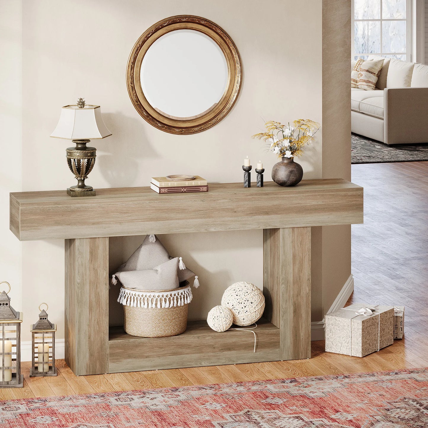Tribesigns Farmhouse Console Table With U Shaped Base