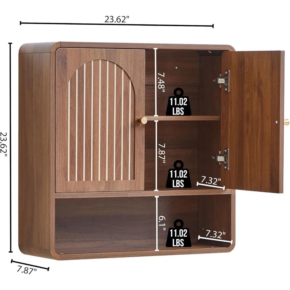 Wall Mounted Mid Century Wood Bathroom Cabinet With Adjustable Shelf