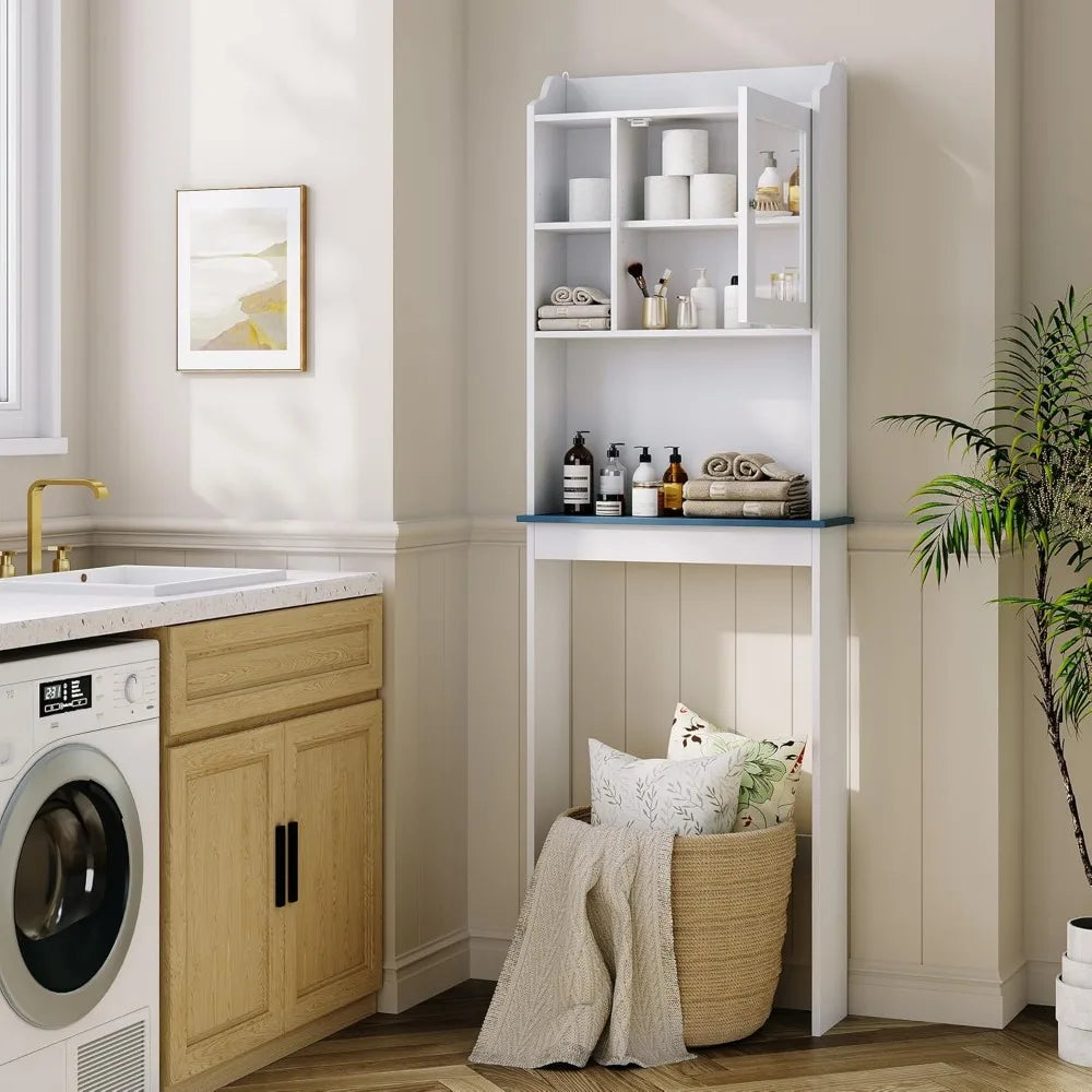 Tall Over Toilet Storage Cabinet With Glass Door