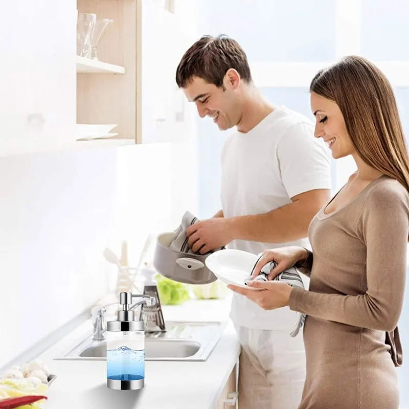 Soap Dispenser Stainless Steel and Acrylic Shampoo Bottle for Bathroom Kitchen Washing Up Hand Soap Shower Gel 350ML