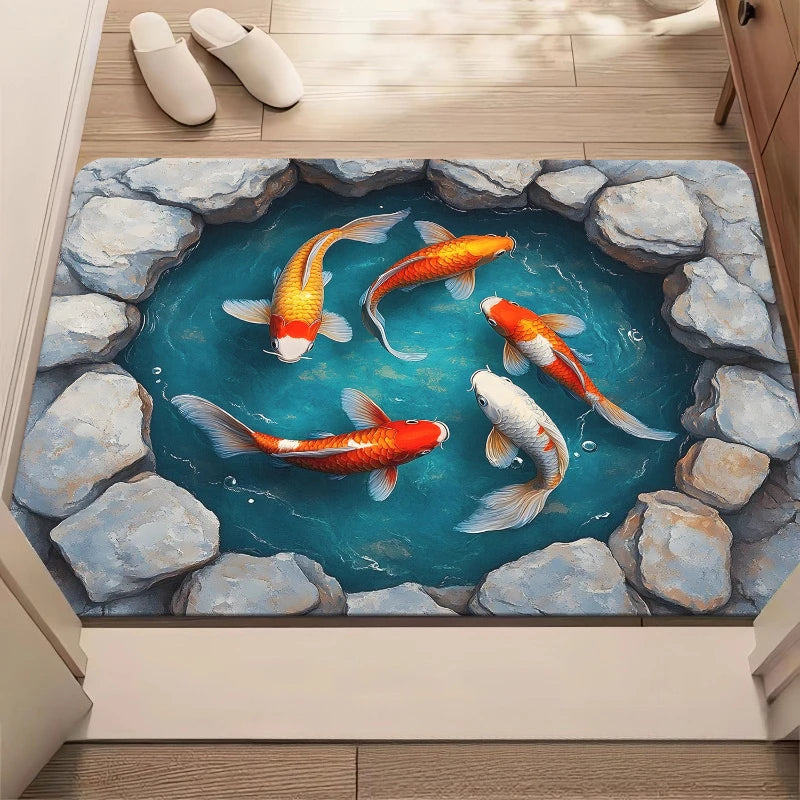 Washable Living Room Decoration Koi Carpet 3D Visual Effect Anti-slip Floor Mat Bathroom Door Rug Waterproof Rugs for Bathroom