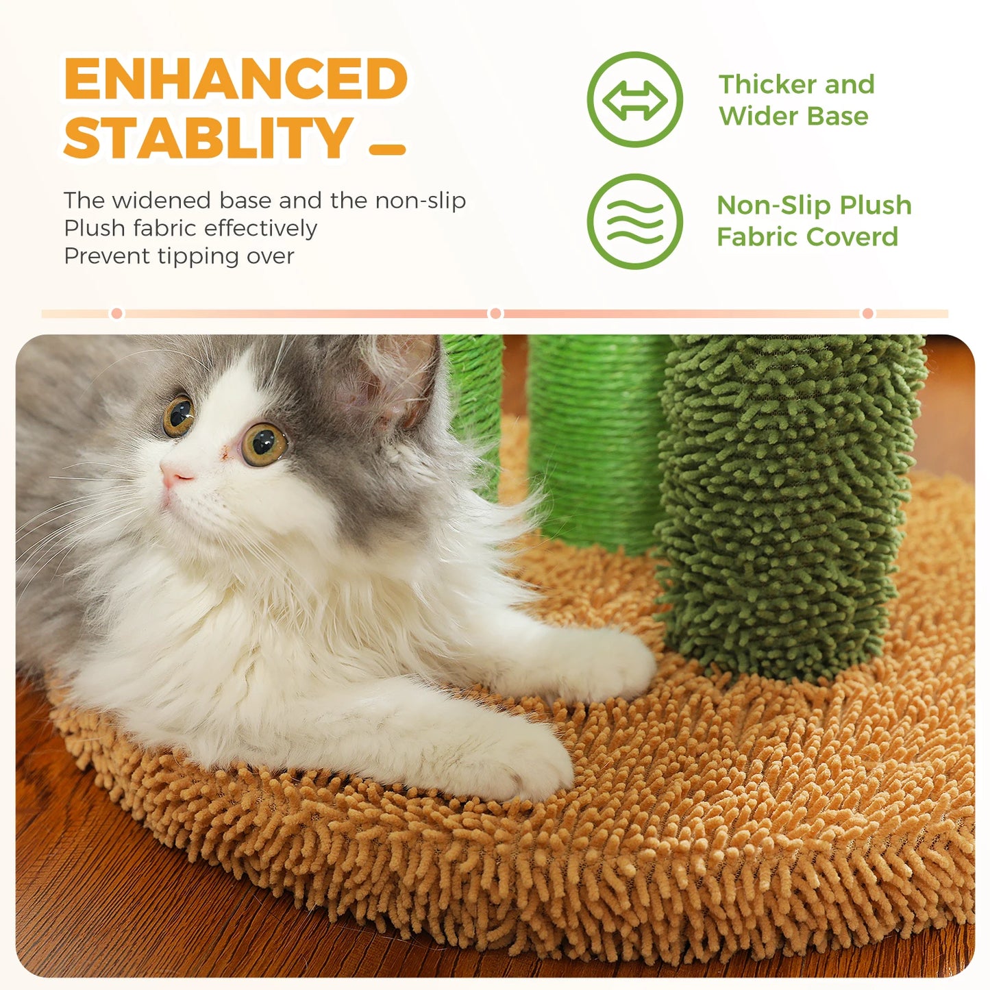 Cactus Cat Scratching Post for Indoor Cats Tall Cat Scratcher with 3 Sisal Scratching Poles Interactive Dangling Ball Cat Toys