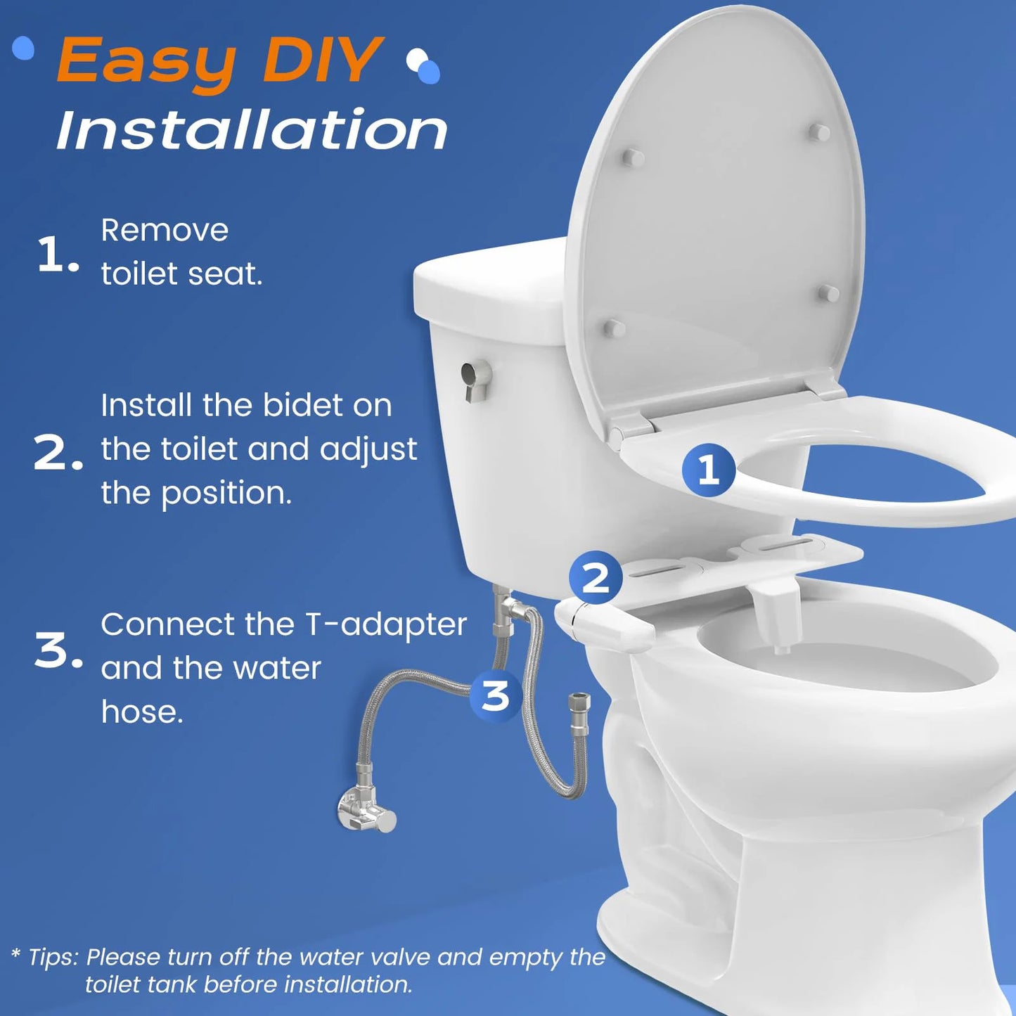 Ultra-Slim Bidet Attachment for Toilet - Dual Nozzle (Frontal & Self Cleaning) Hygienic Bidets for Existing Toilets