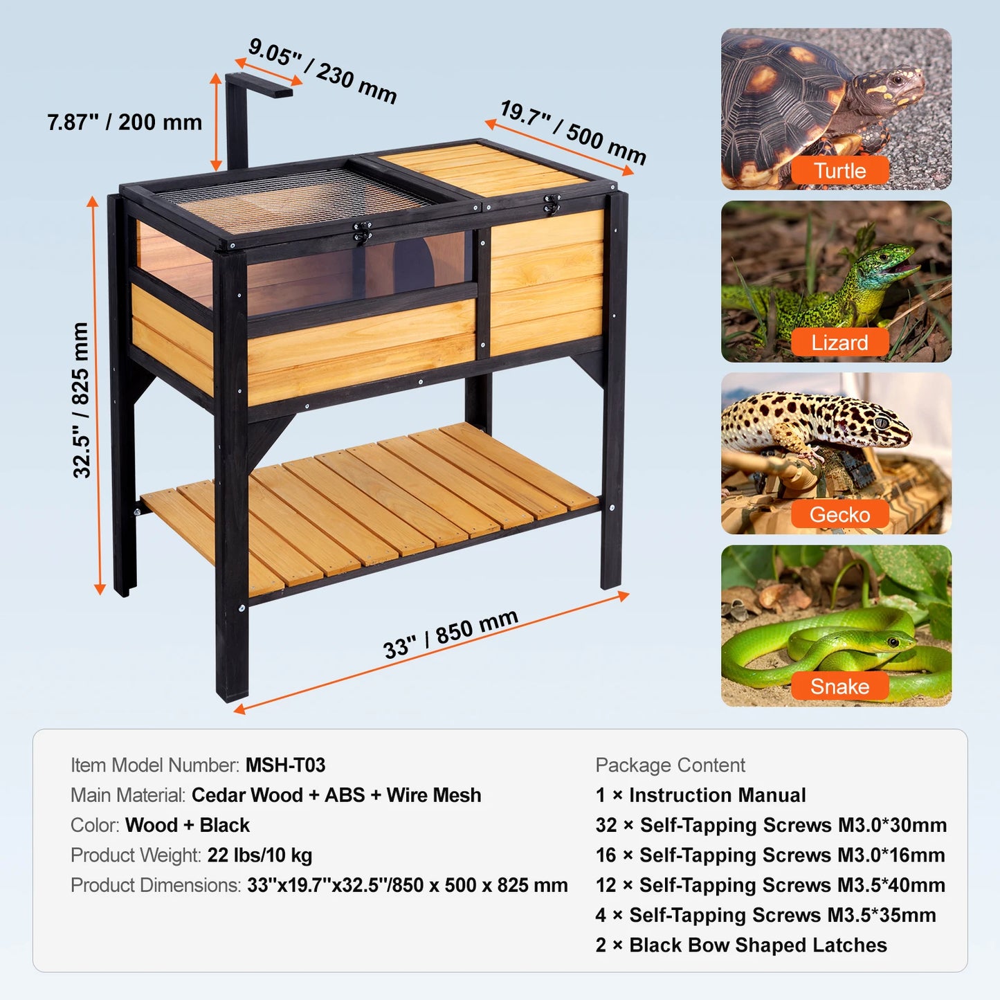 SucceBuy Tortoise Habitat Cedar Wood Enclosure With Lamp Holder