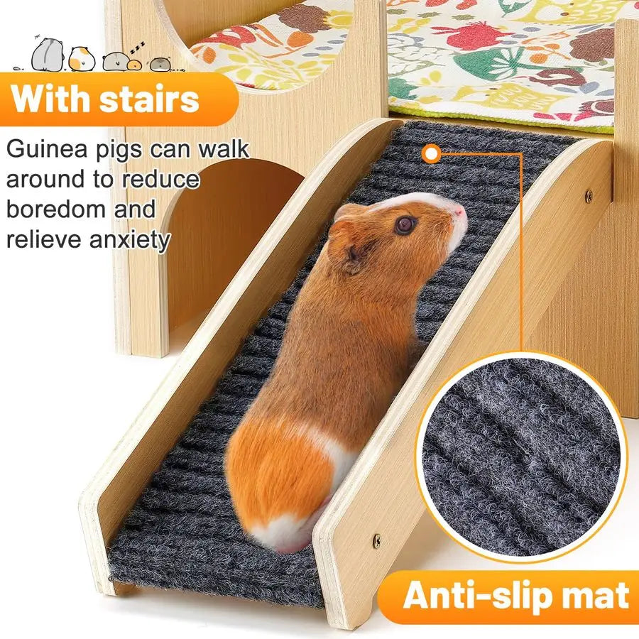 Guinea Pig Castle Wooden Hideout With Stairs And Easy Assembly