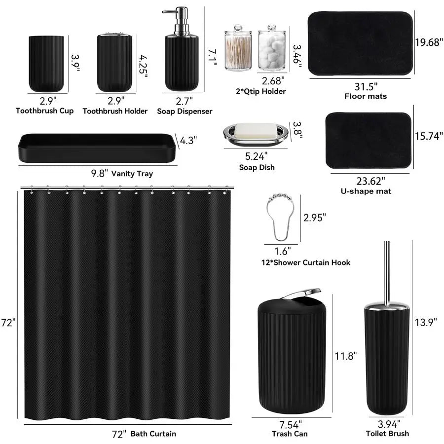 Bathroom Accessories Set With Shower Curtain And Rugs