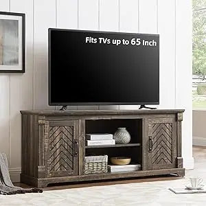 Rustic Fireplace TV Stand With Led Lights Farmhouse Entertainment Center