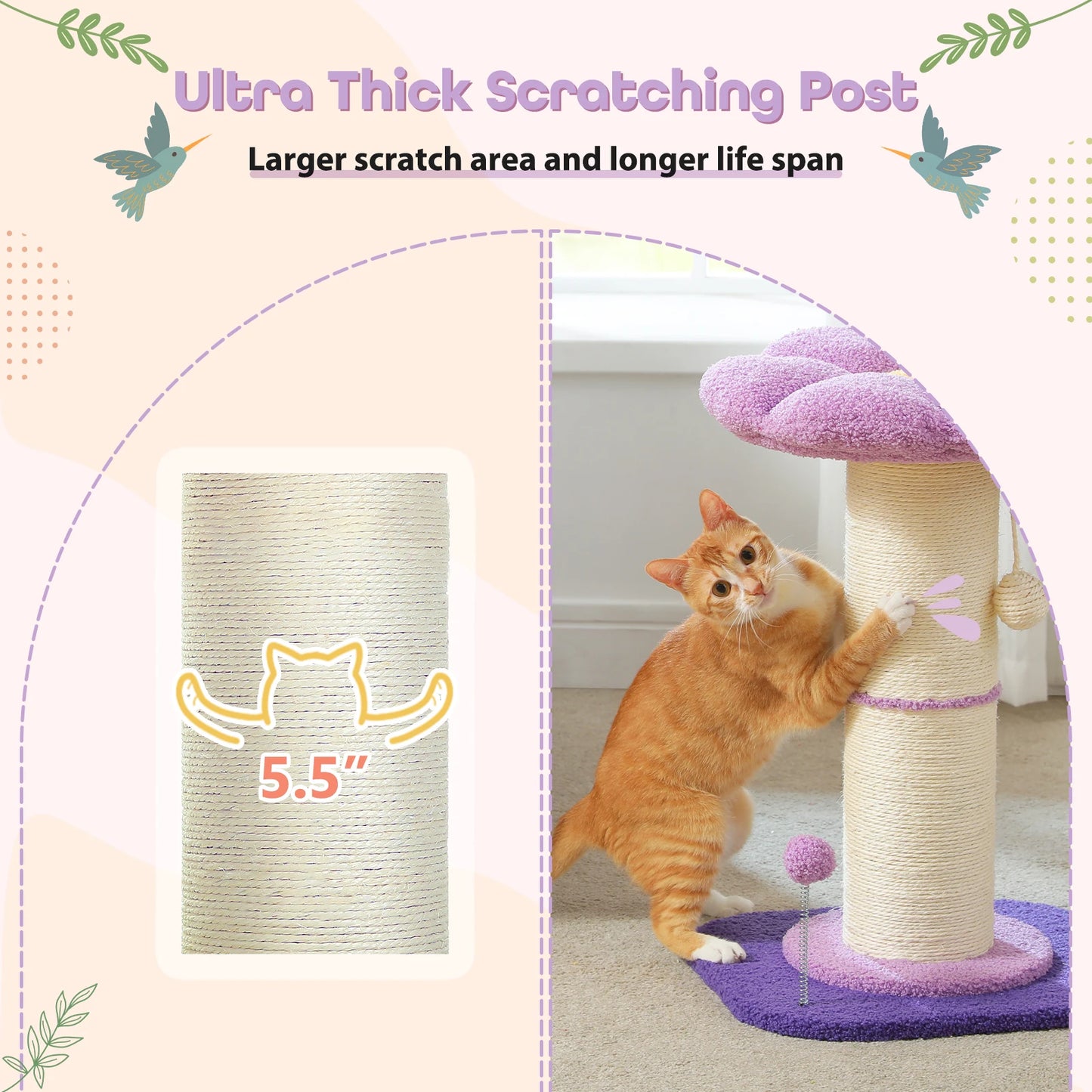 PAWZ Road Flower Small Cat Tree Scratching Post Natural Sisal
