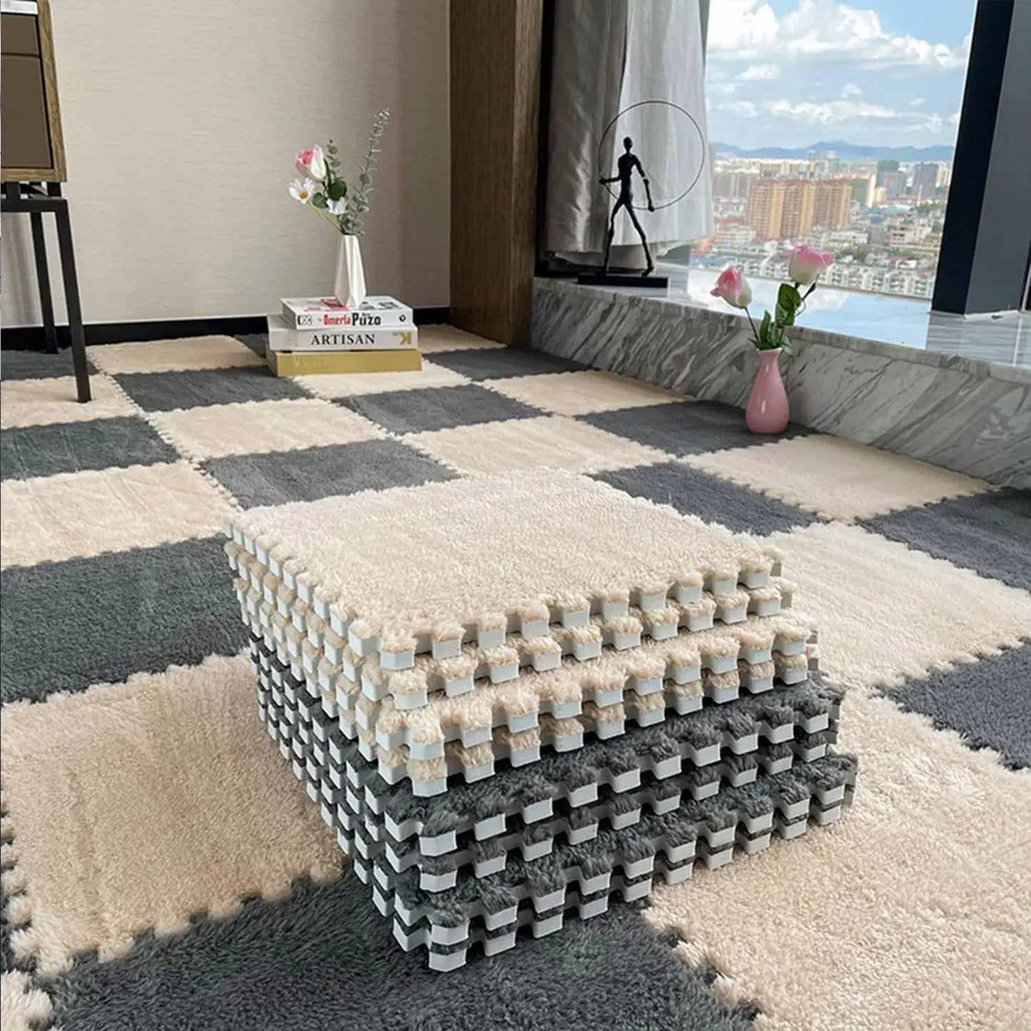 DHDH Soft Plush Interlocking Foam Kids Play Mat 10 Piece