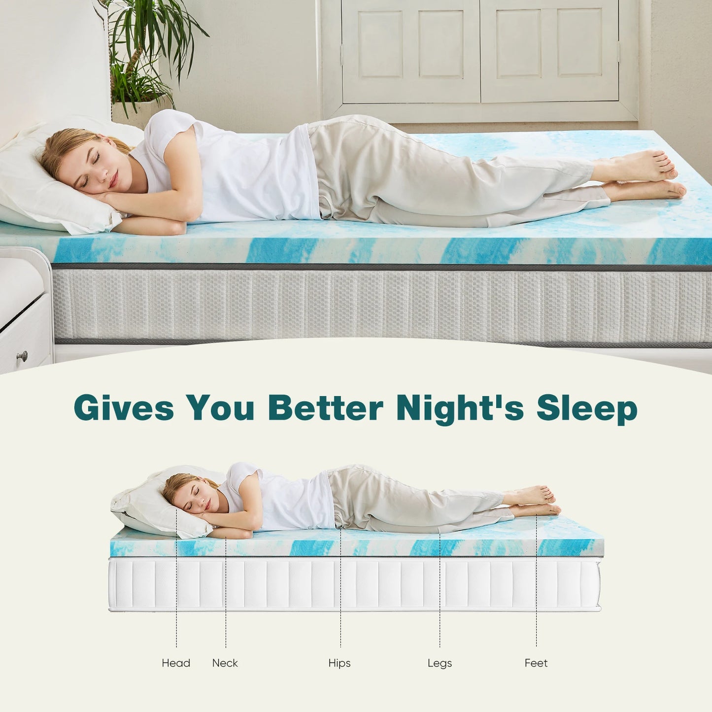JHK Gel Memory Foam Mattress Topper