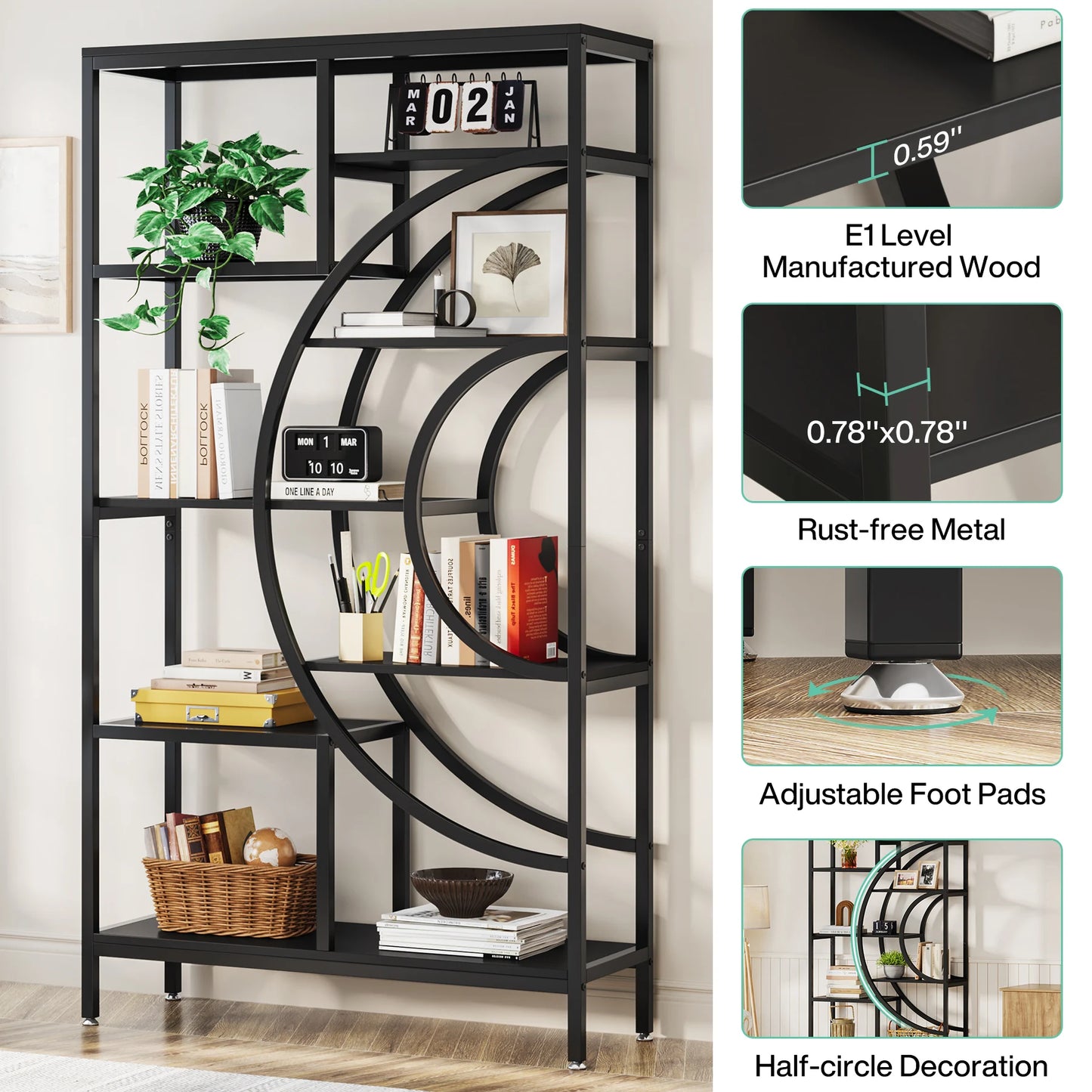 Tribesigns Industrial Etagere Bookshelf Freestanding Tall Display Shelf