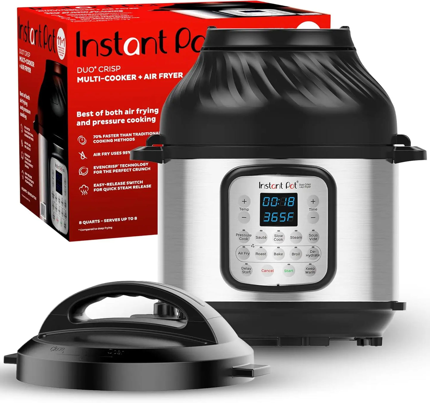 11-in-1 Air Fryer and Pressure Cooker Combo with Multicooker Lids, Free App Over 800 Recipes, 6 Quart