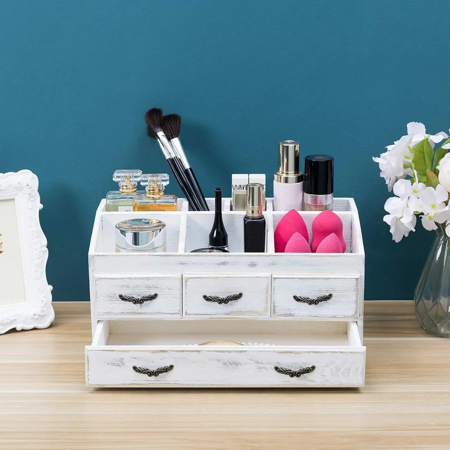 Makeup Organizer Rustic Wood With Drawers
