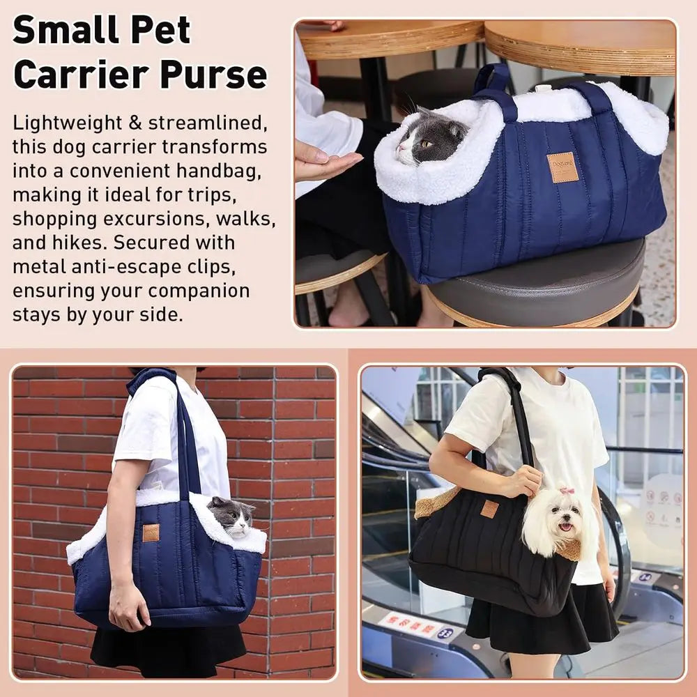 Winter Fleece Waterproof Dog Carrier Purse With Secure Harness Clip