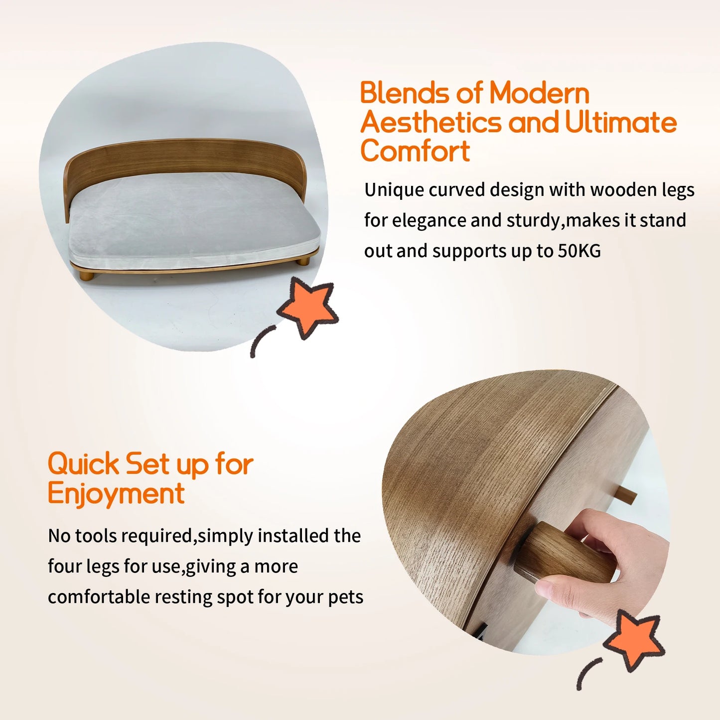 BINGOPAW Elevated Cat Bed Wooden Indoor Pet Sofa