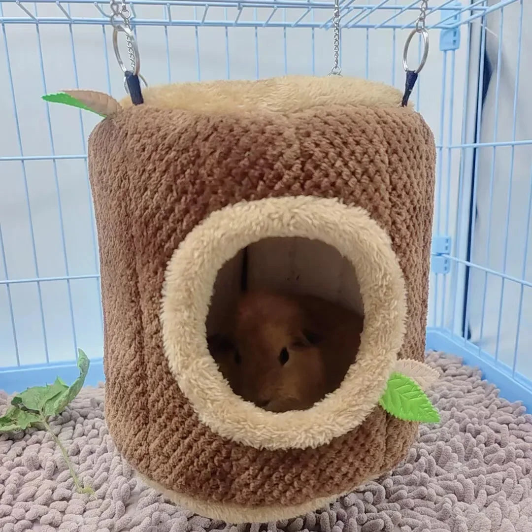Tree Stump Shaped Hamster Nest And Hammock For Small Pets