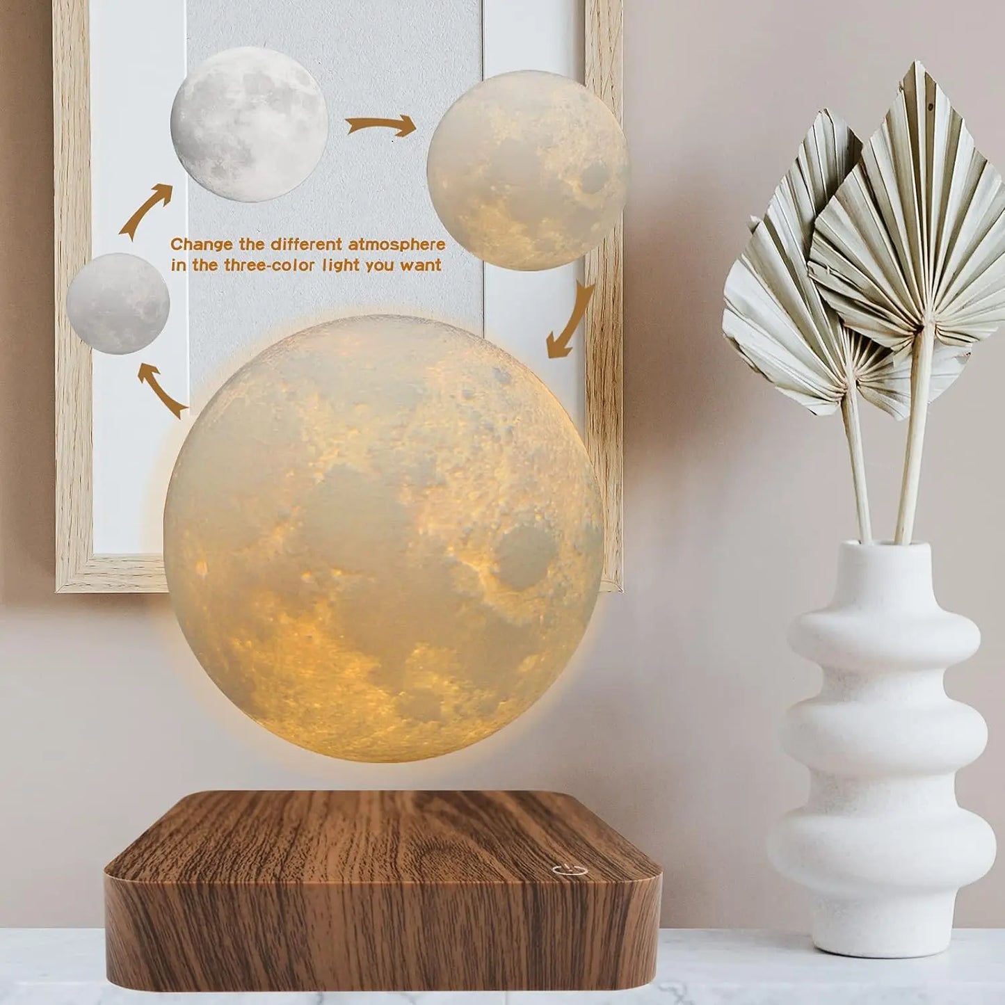 Mexllex Magnetic Floating Rotating Moon Lamp With Wooden Base