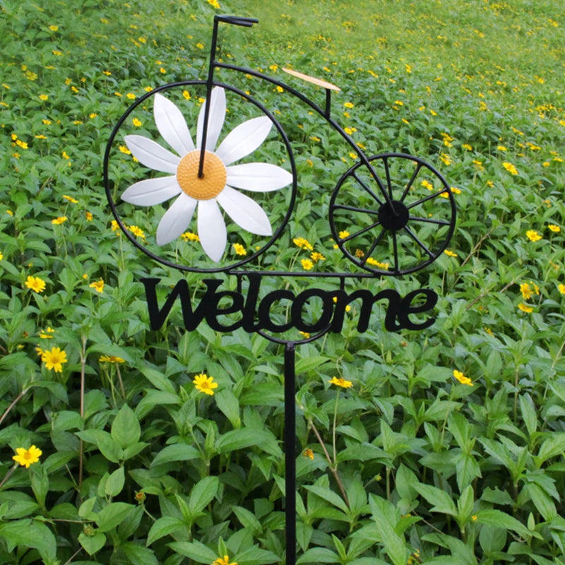 Outdoor Garden Daisy Windmill Decoration Metal Yard Art