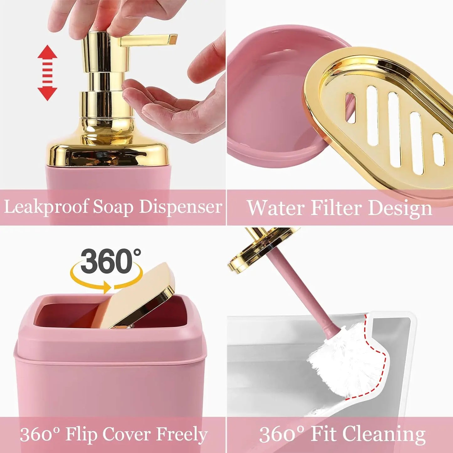 Bathroom Accessories Set With Shower Curtain, Rugs, Trash Can, Dispenser