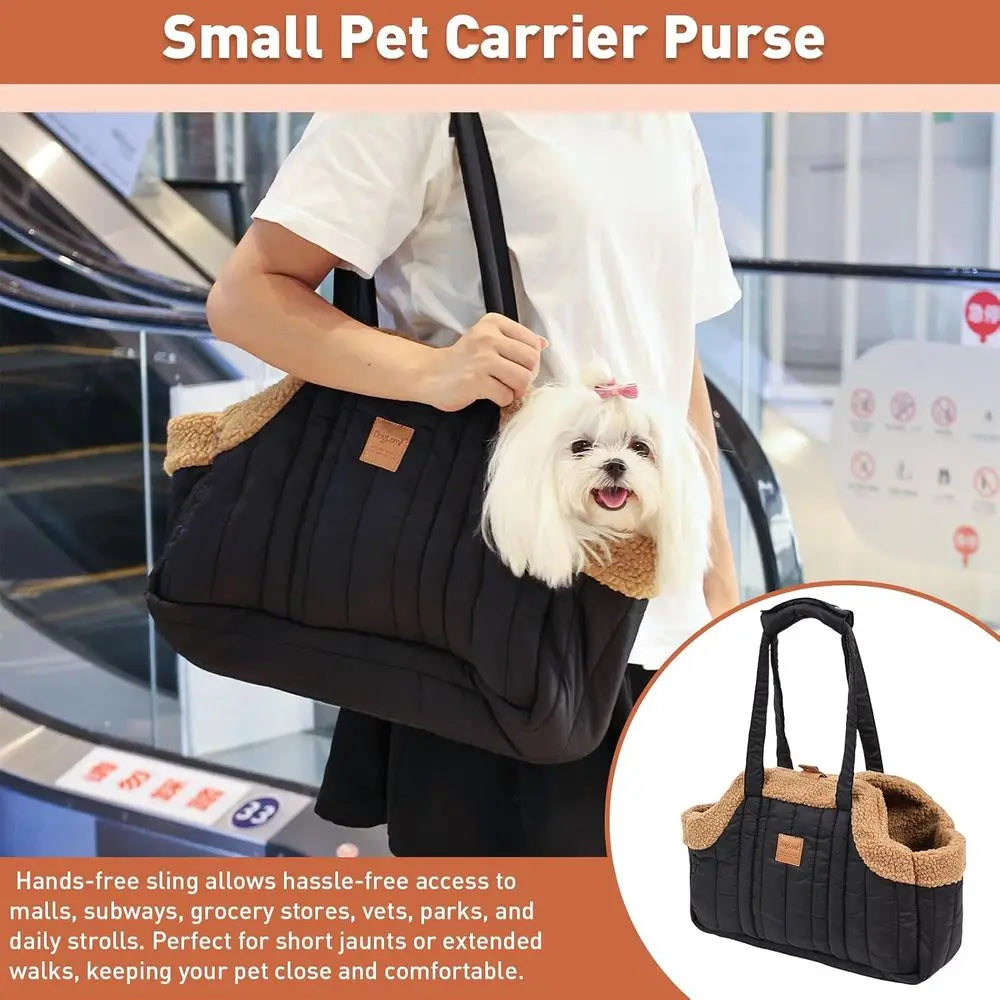 Winter Fleece Waterproof Dog Carrier Purse With Secure Harness Clip