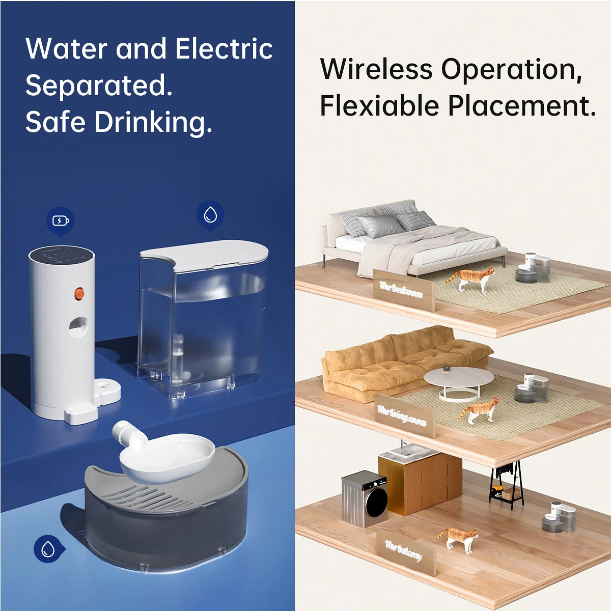 Smart Pet Water Dispenser Wireless Cat Fountain Rechargeable Automatic Feeder