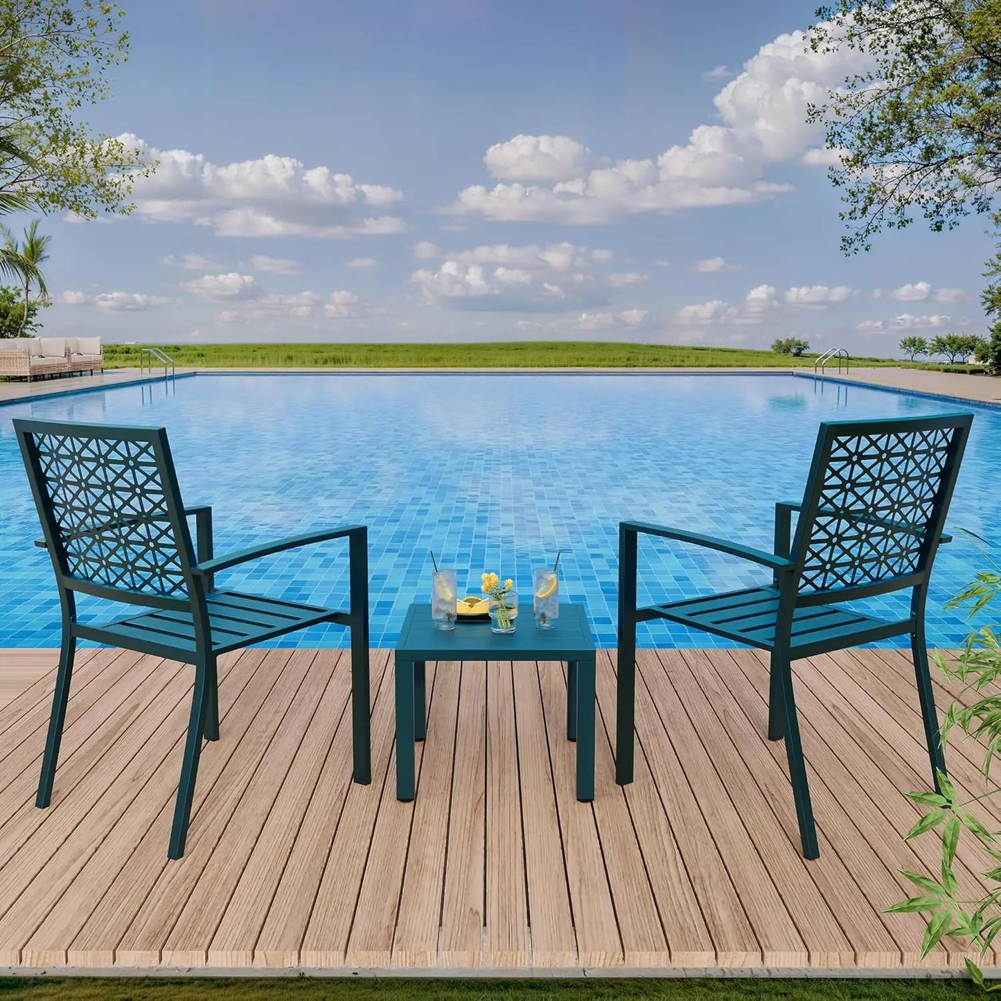 HiMISS 3 Piece Outdoor Bistro Set Stackable Metal Patio Furniture