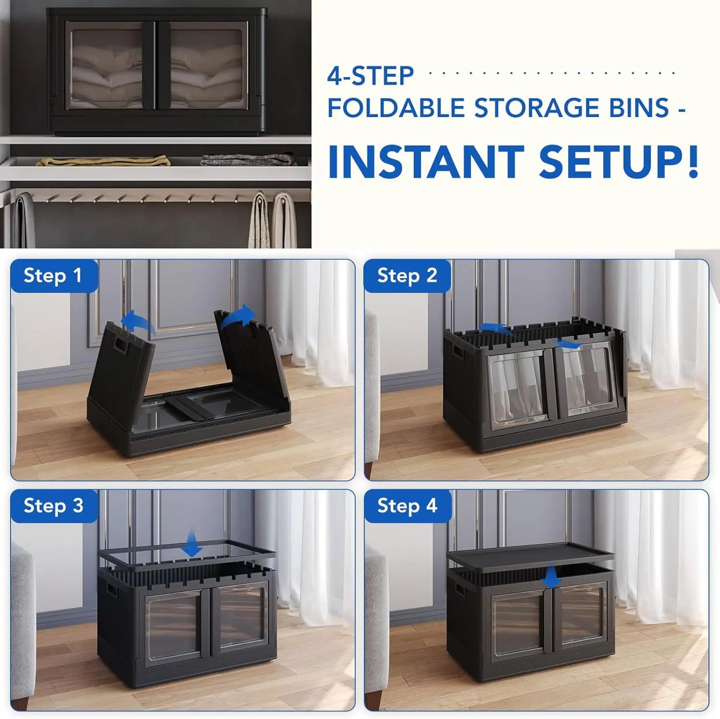 Collapsible Storage Bins With Lids And Wheels Stackable Organizers