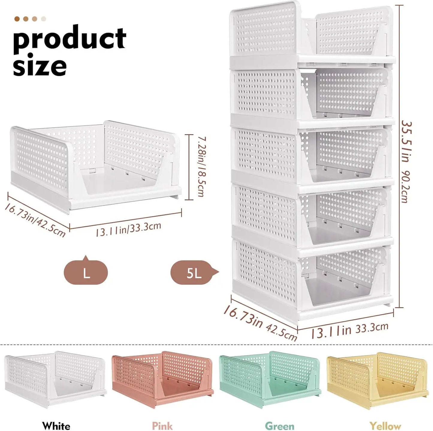 Foldable Stackable Closet Organizer Boxes 5 Pack Multifunctional Storage