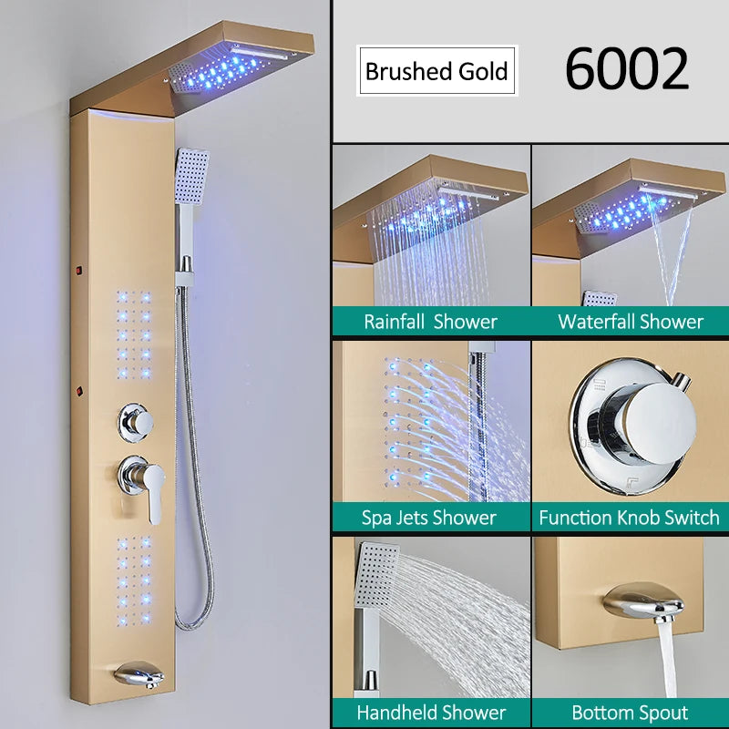Quyanre LED Shower Panel Tower System With Rainfall Massage Jets