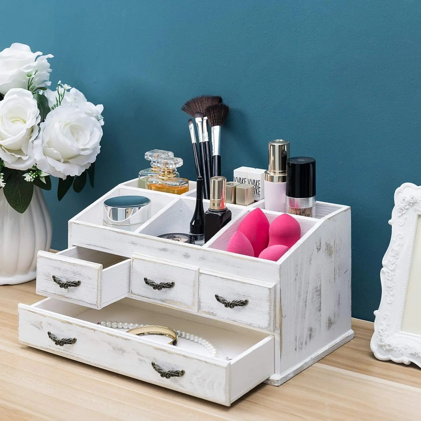Makeup Organizer Rustic Wood With Drawers